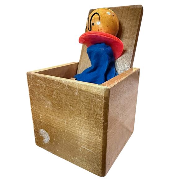 Vintage Creative Playthings Japan Wood Toy Clown in Box Jack-in-the-Box Clown - Picture 3 of 11